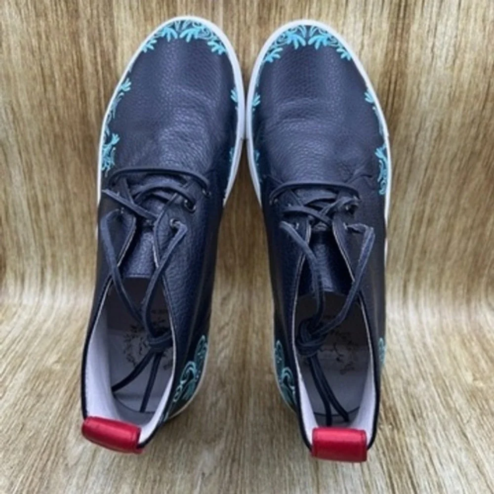 Del Toro Chukka‎ Boots Men's Size 11 Black Blue Floral Embroidery Made in Italy